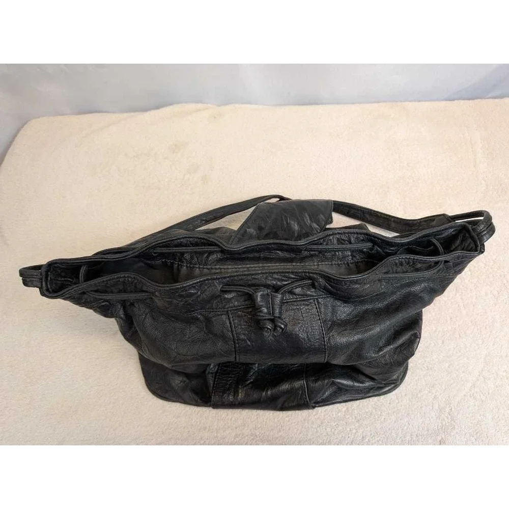 Brio Genuine Leather Drawstring Backpack‎ Shoulder Bag Black Textured Casual